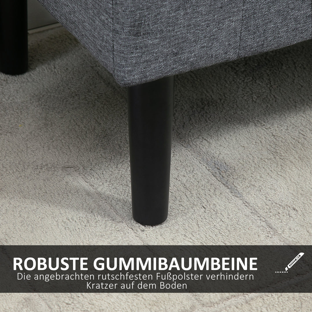 Opbevaringsbænk, polstret bænk, belastningskapacitet op til 130 kg, hørlook, gummitræ, 116 x 44 x 58 cm, lysegrå