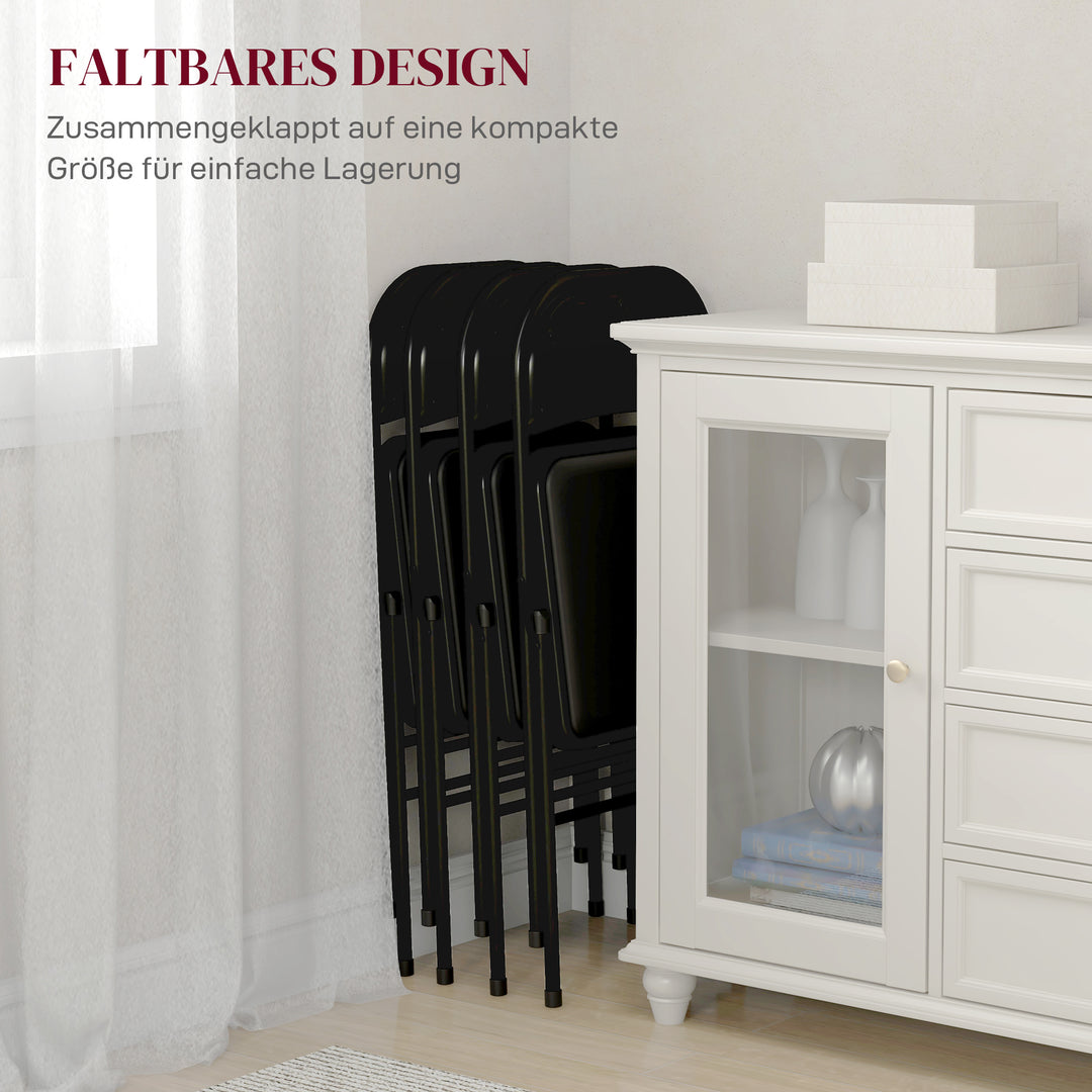 Sæt med 4 klapstole, bærbare kontorstole, metalben, klapstol til kontor, reception, venteværelse, kunstlæder, sort