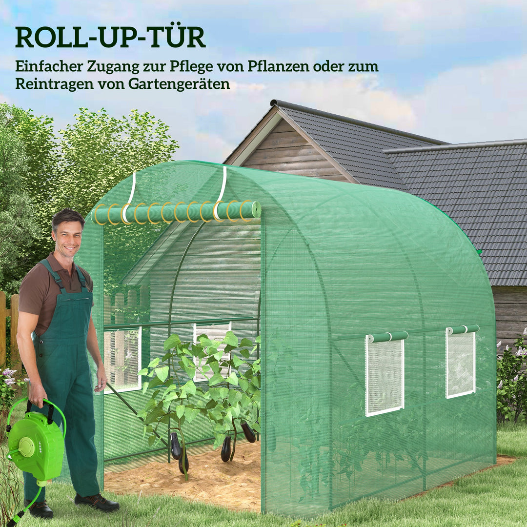 Drivhus 245x200x198cm plastdrivhus til tomathus med dør, 4 vinduer, galvaniseret stålfilmtunnel, pe, stabil drivhusplantetunnel, inklusive jordankre og reb, grøn