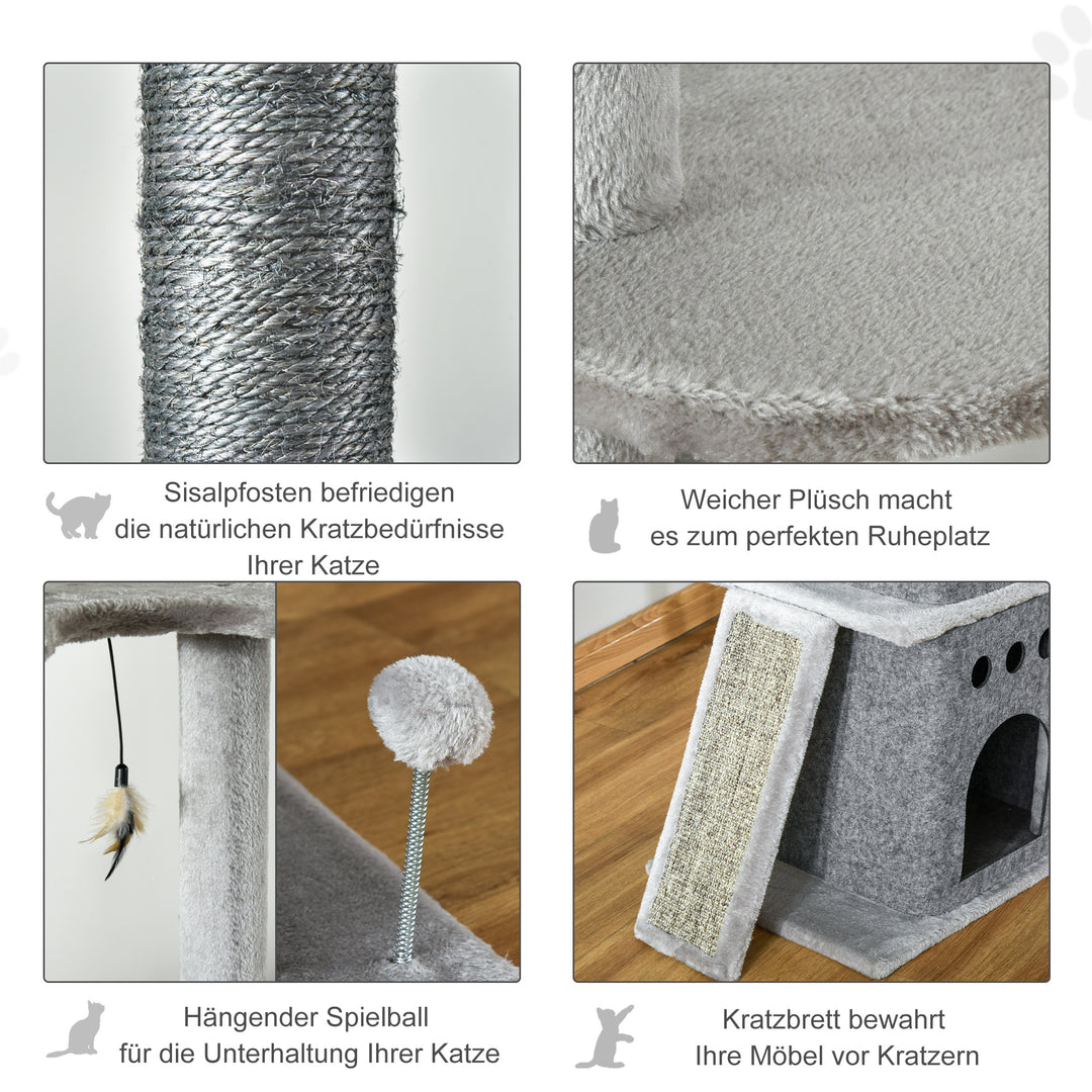 Kradsetræ lofthøjt klatretræ med kattelegetøj sisal plys lysegrå højdejusterbar 60 x 40 x 225-255 cm