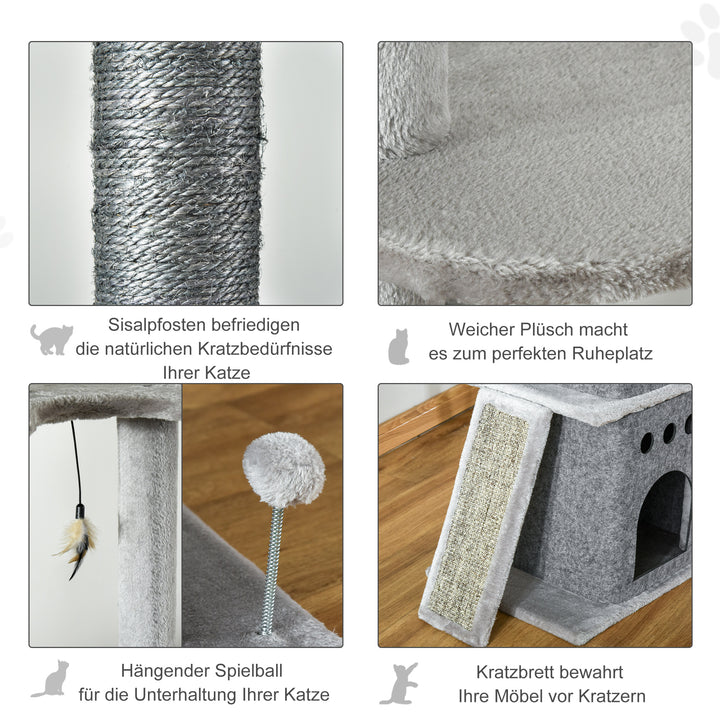 Kradsetræ lofthøjt klatretræ med kattelegetøj sisal plys lysegrå højdejusterbar 60 x 40 x 225-255 cm