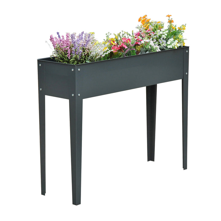 Højbed i solrigt, urtebed, plantekasse med 3 drænhuller, blomsterkasse med fødder, metal, 100 x 30 x 80 cm