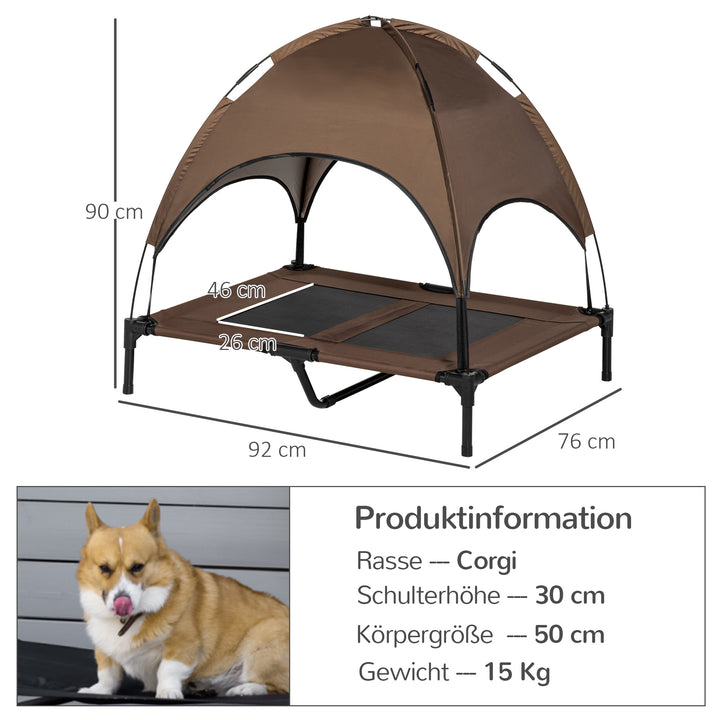 Forhøjet hundeseng med baldakin, kæledyrsseng, udendørs hundelig med tag, åndbar, taffetastof til camping, kaffe, 92 x 76 x 90 cm
