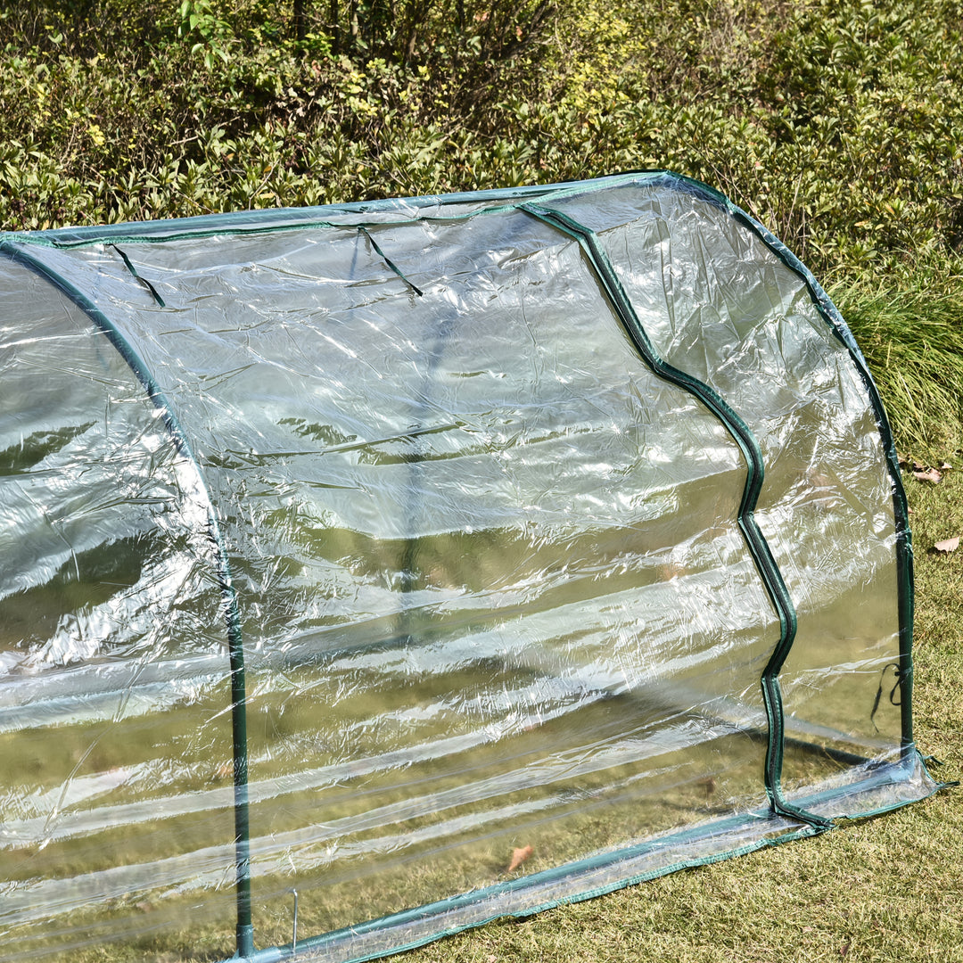 Drivhus, væksthus med dør, kold ramme, plantehus, plantedyrkning, stål, plast, 250 x 100 x 80 cm, grøn
