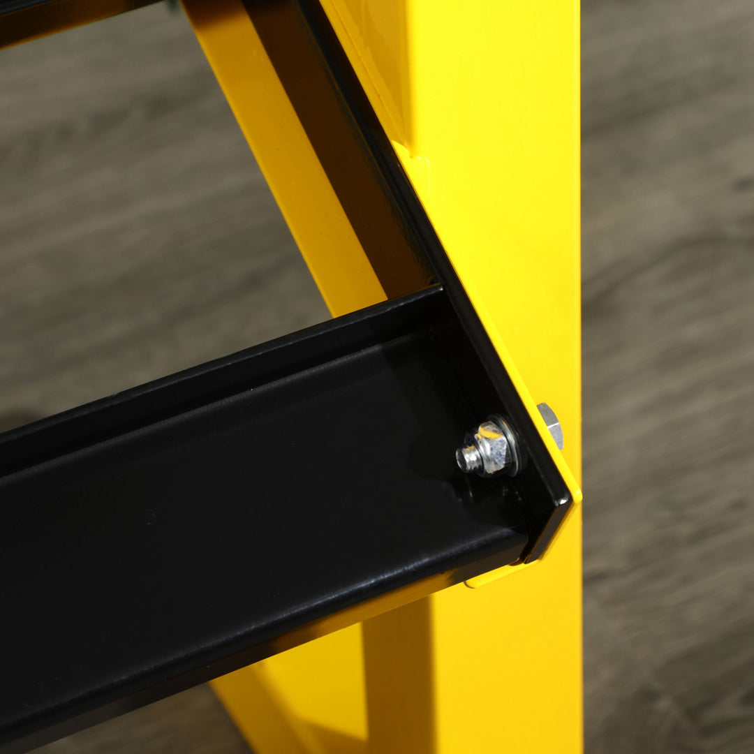 Håndvægtstativ til håndvægte, op til 270 kg, 2 hylder, stålramme, gul, 92,5 x 50,5 x 80,5 cm