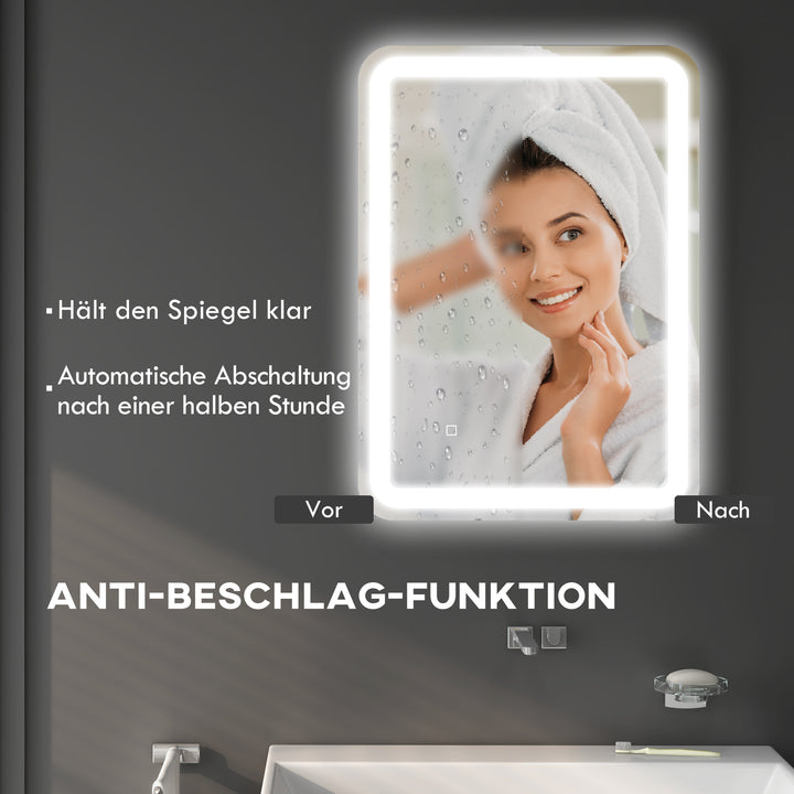 Badeværelsesspejl, oplyst, touch control, anti-dug, dæmpbar, 3 lysfarver, 50x70, sølv