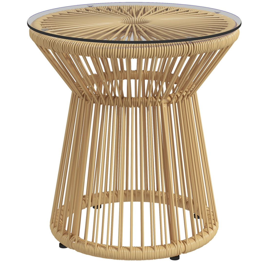Udendørs sidebord, havebord, rattan sidebord, glasplade, PE-rattan, 40 cm x 40 cm x 42 cm, beige