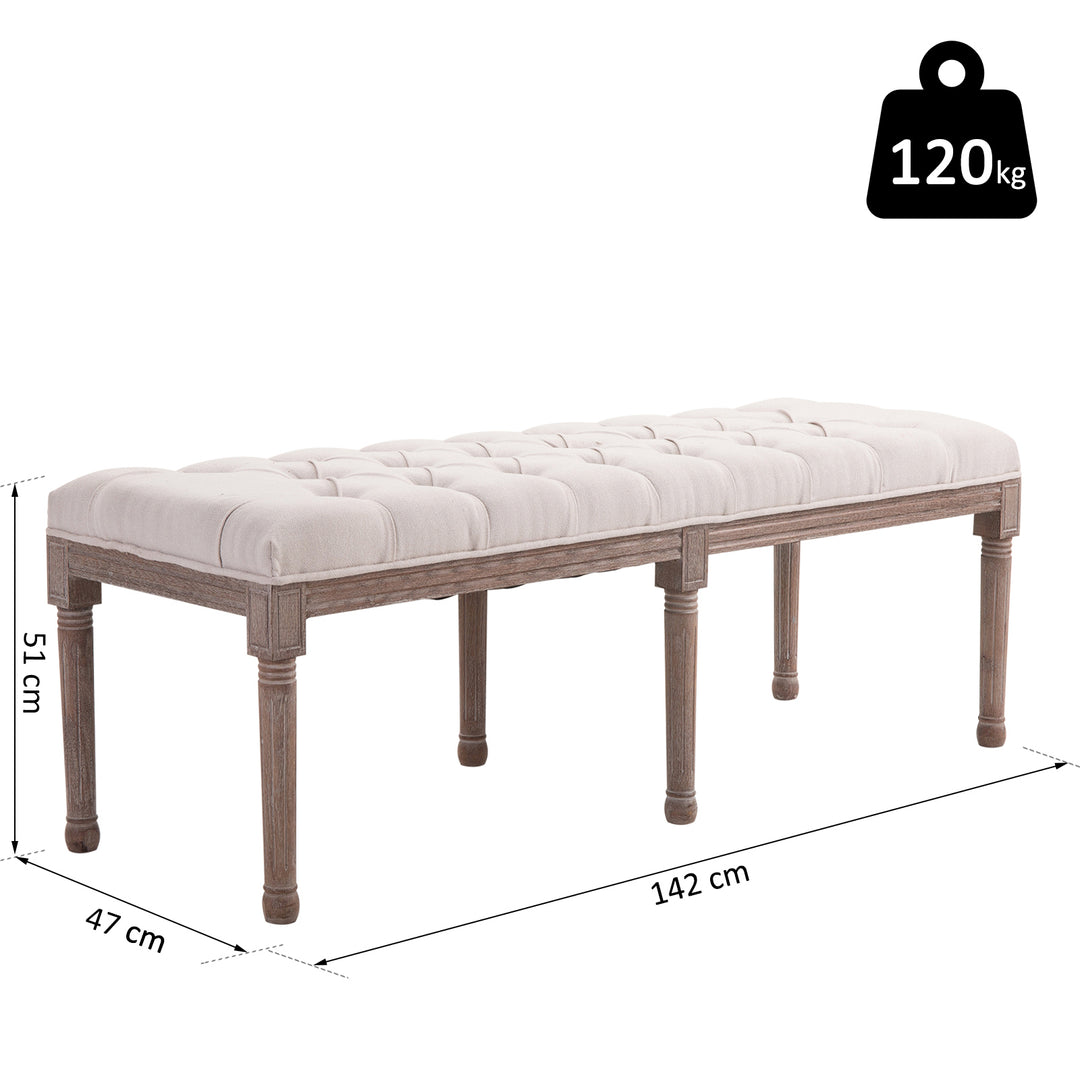 Polstret lounge-skammel vintage retro med knapper hør + træ beige 142 x 47 x 51 cm
