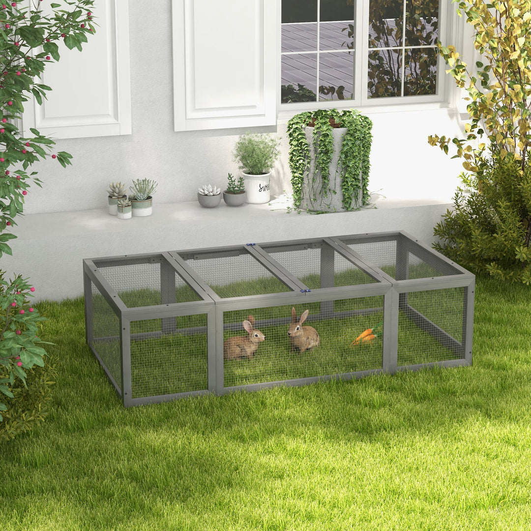 Udendørs indhegning til smådyr med hængslet tag, fyrretræ, grå