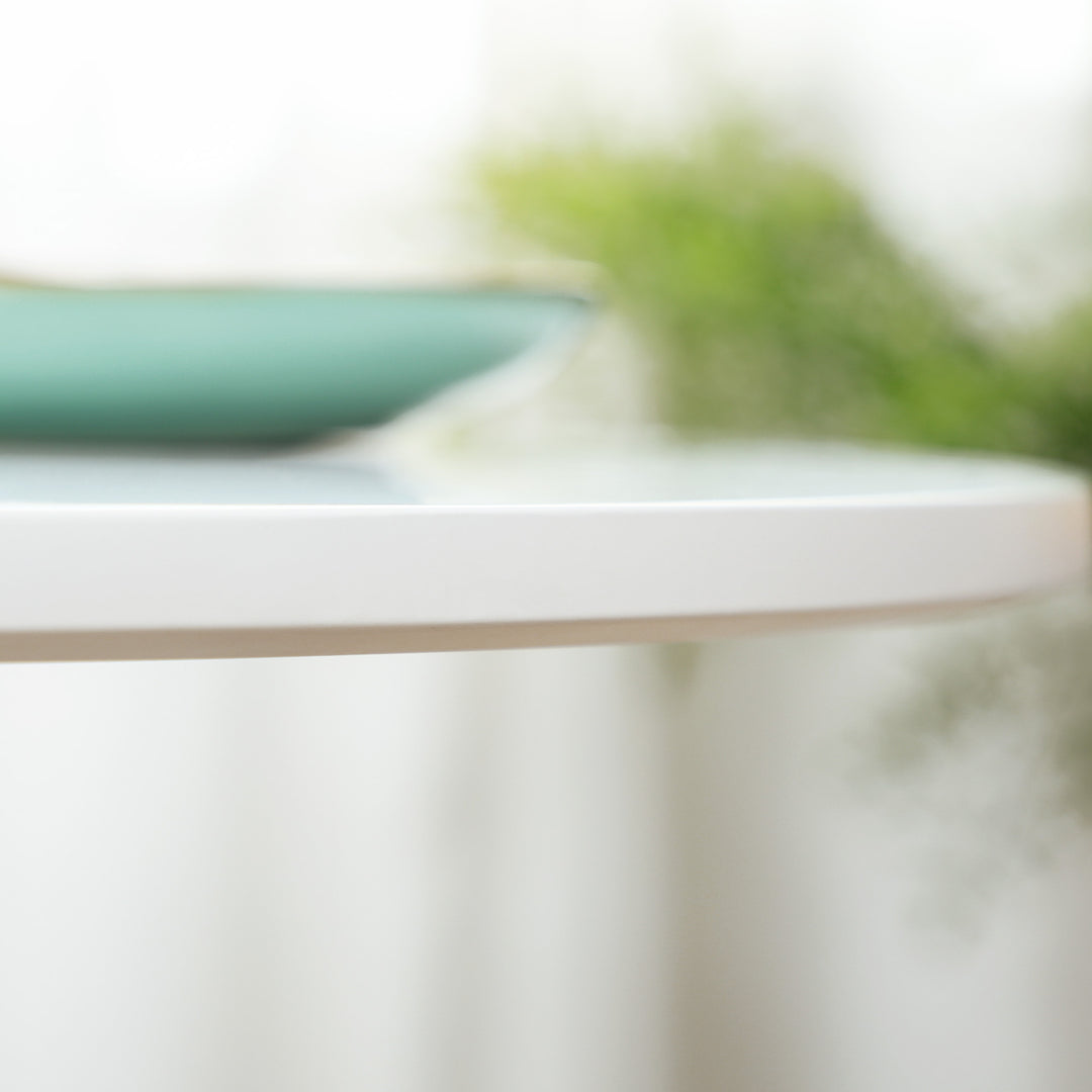 Spisebord til 2 personer, rund bordplade 80 cm, mdf og stål, skridsikker, hvid, 75h cm