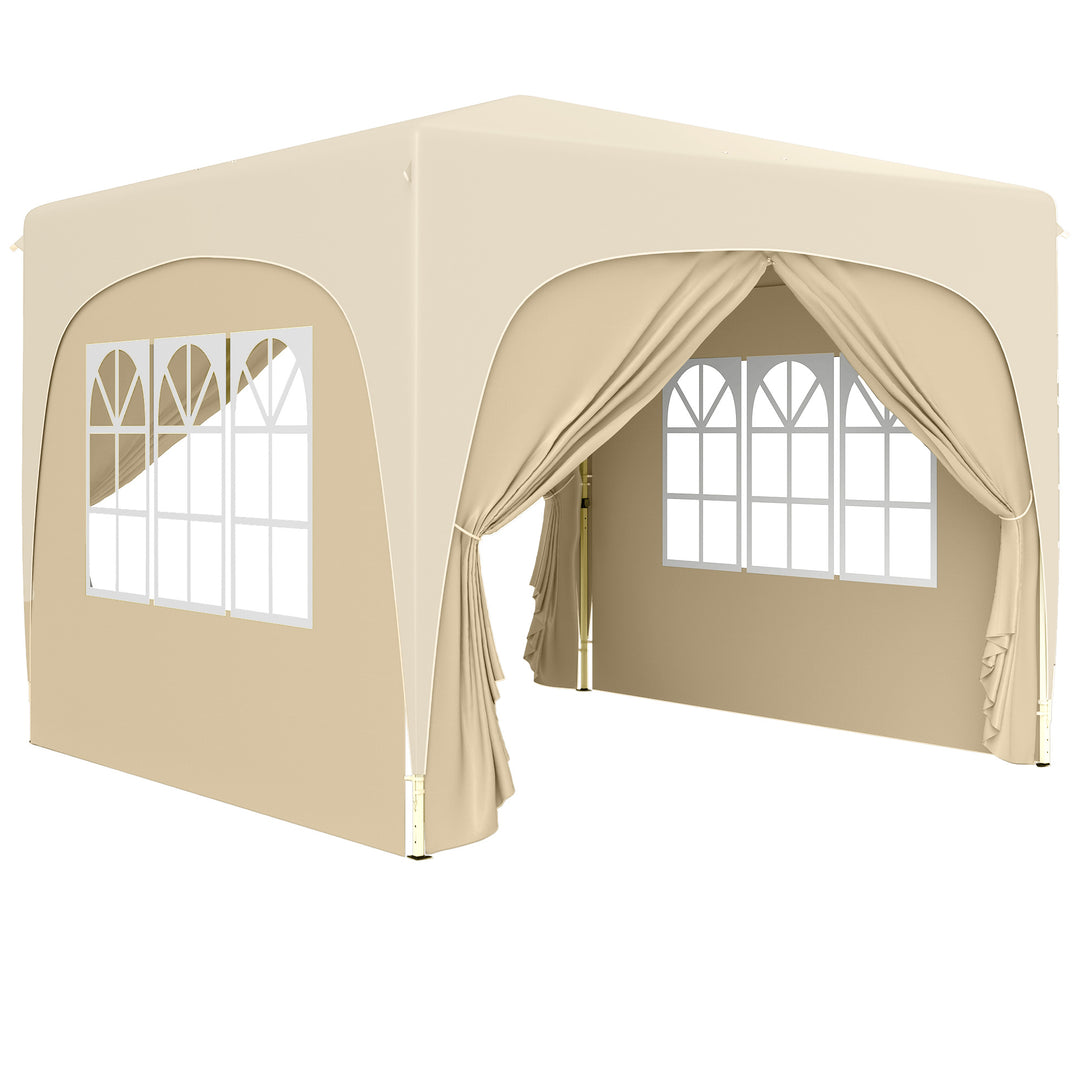 3 x 3 m pavillon, pop-up havetelt med sidevægge og bæretaske, UPF50+, højdejusterbar, sand
