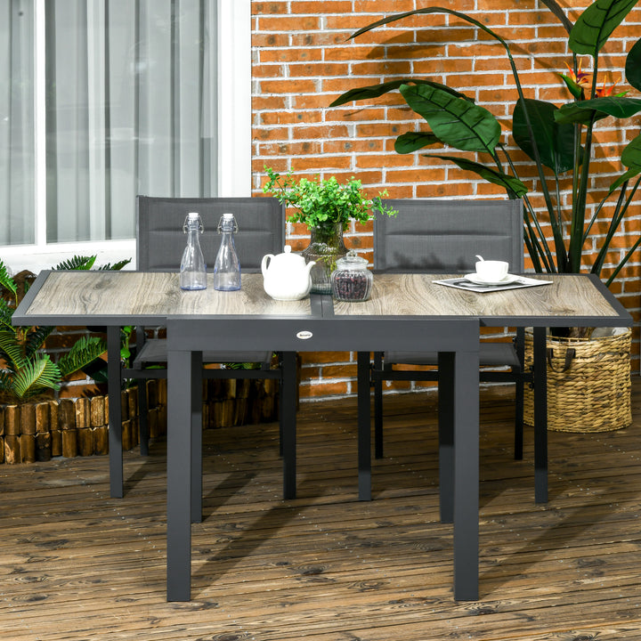 Udtrækkeligt havebord, let at rengøre, aluminiumsstel, trælook, 160 x 80 x 75 cm