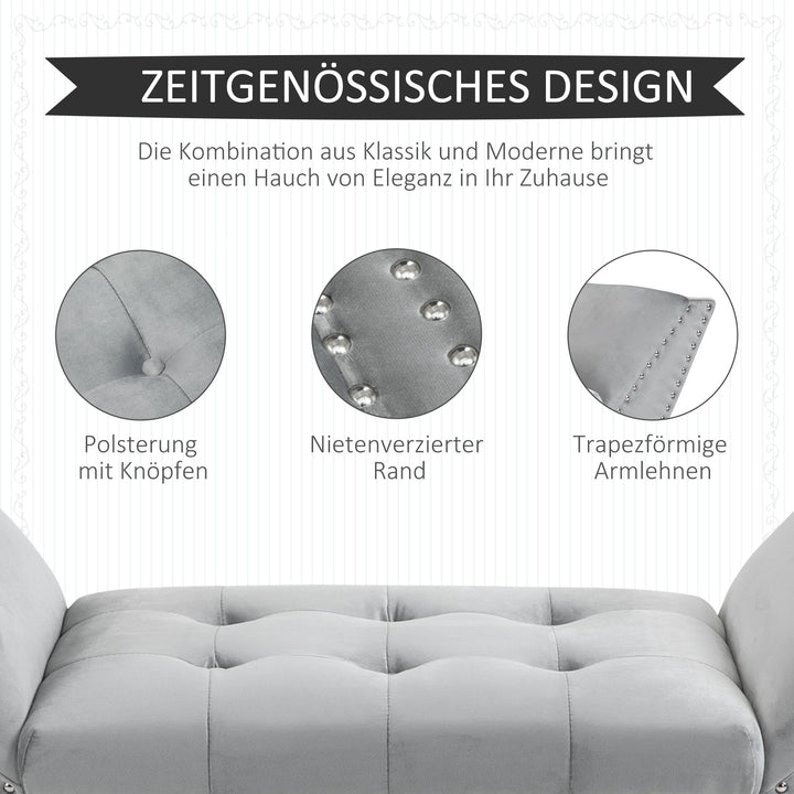 Polstret bænk klaverbænk med fløjlslook sengebænk til soveværelse, stue, entré, gummitræ lysegrå 114 x 46 x 56 cm