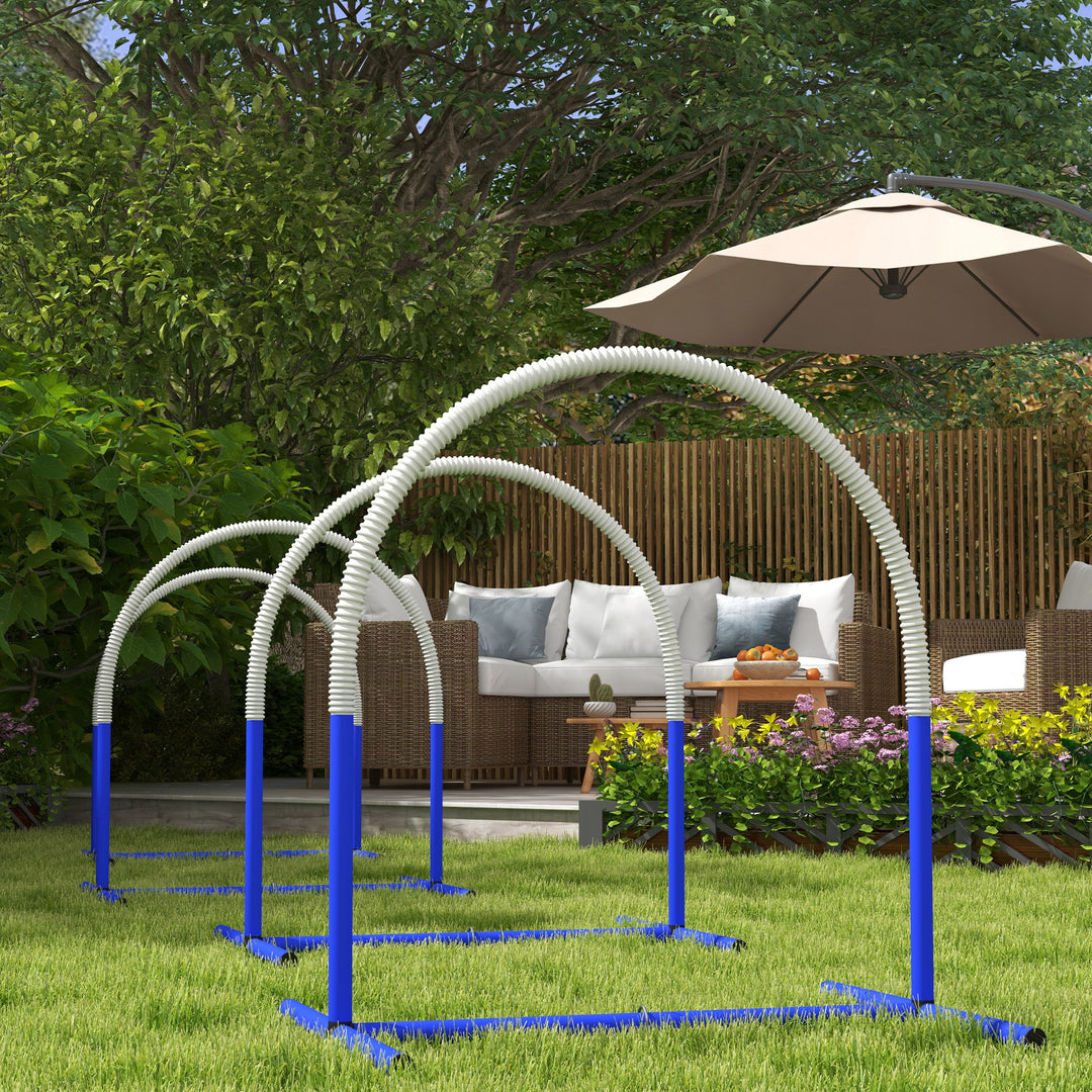 Agility-sæt til hunde, hundetræning, 4 buer, til begyndere, med bæretaske, blå+hvid, 88 x 64 x 95 cm