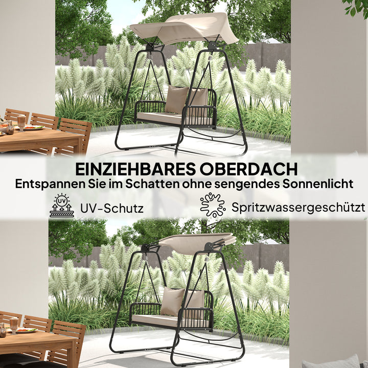 Hollywood swing rattan 2-personers havegynge med soltaghynde op til 240 kg 149 x 121 x 180 cm khaki