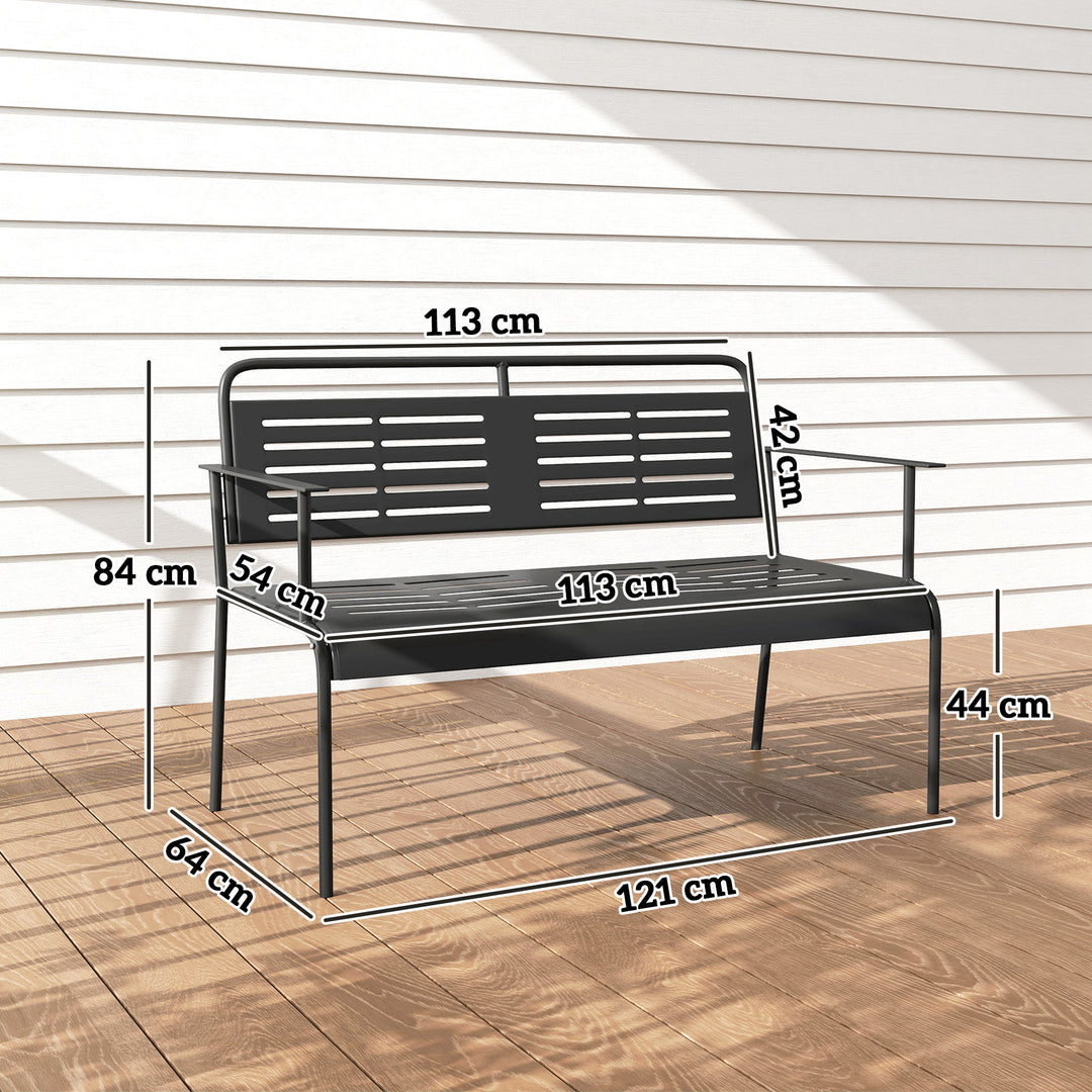 - Havebænk med sæde, vejrbestandig bænk, vandafvisende havemøbler med ryg- og armlæn 121 x 64 x 84 cm, sort