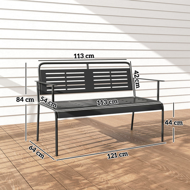 - Havebænk med sæde, vejrbestandig bænk, vandafvisende havemøbler med ryg- og armlæn 121 x 64 x 84 cm, sort
