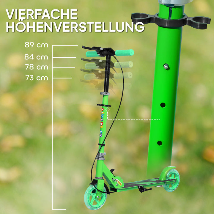 Børneløbehjul, dobbeltbremser, metalstel, fodstøtte, foldbar, 3-8 år, grøn