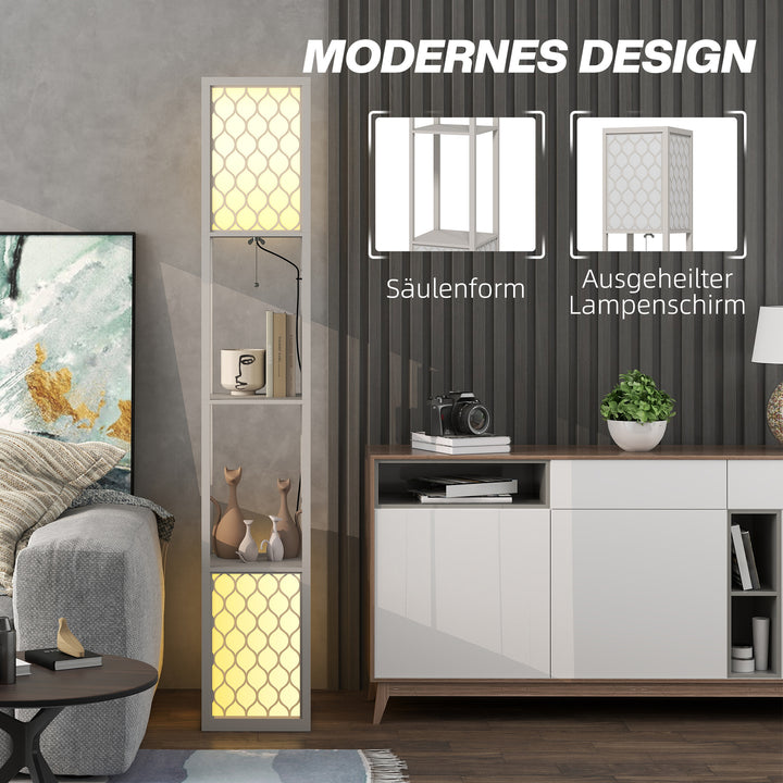 Gulvlampe i moderne design, 2 hylder, trækkædeafbryder, 26 cm x 26 cm x 156 cm, sort + hvid