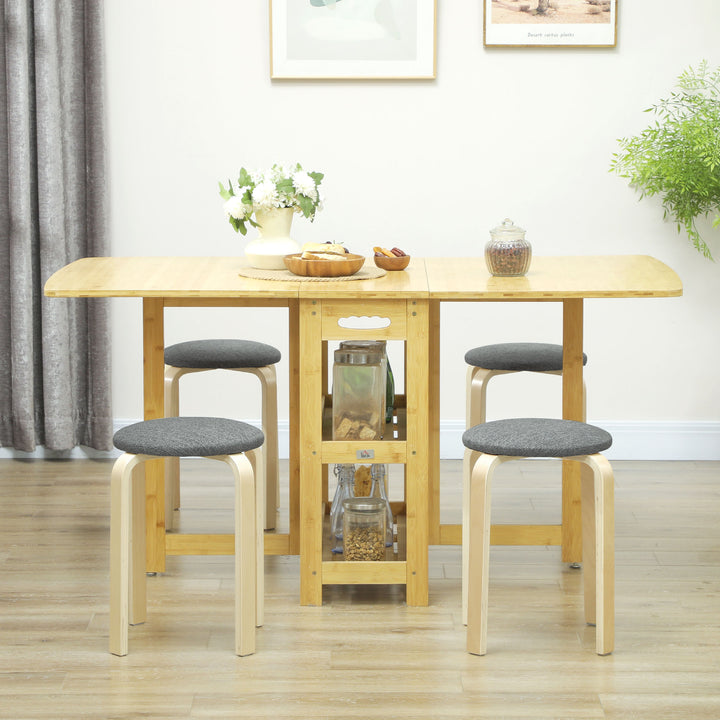 Sæt med 4 stabelbare polstrede skamler med lakeret finish og træben, grå