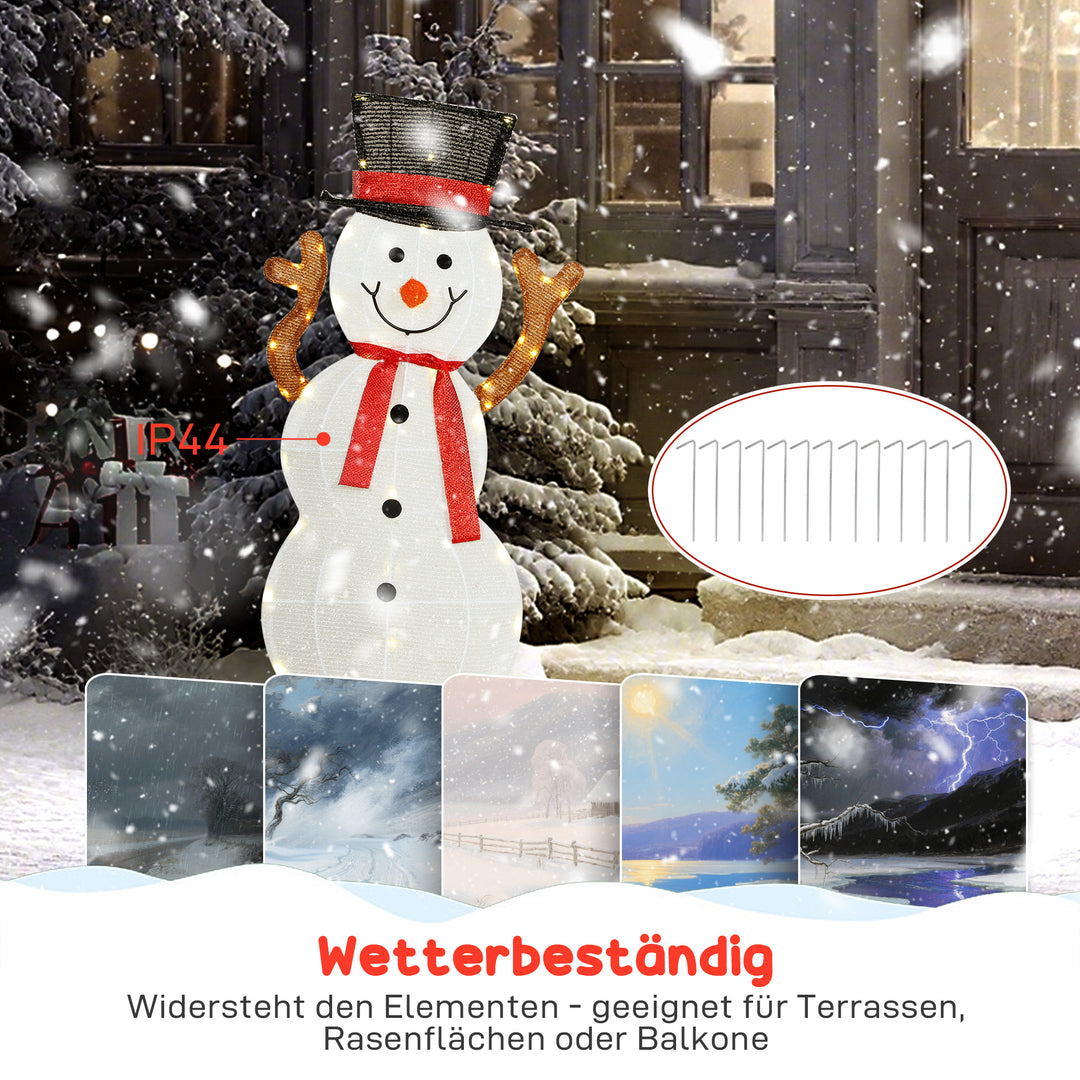 3-delt julesnemandsfamilie, udendørsdekoration, LED-lys, jordspyd, vandtæt, stål, polyester, hvid