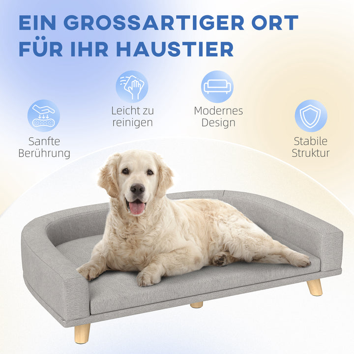 Hundesofa til store hunde op til 30 kg, polstret, ben af fyrretræ, 98 x 67 x 25 cm, grå