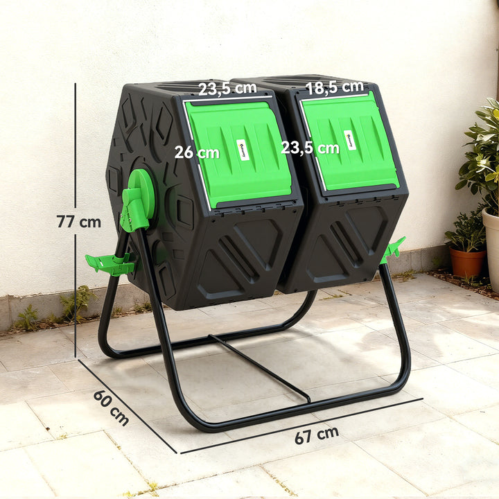 130-liters kompostbeholder, 67 x 60 x 77 cm, hurtig kompostbeholder af plastik med ventilationssystem til have, køkken