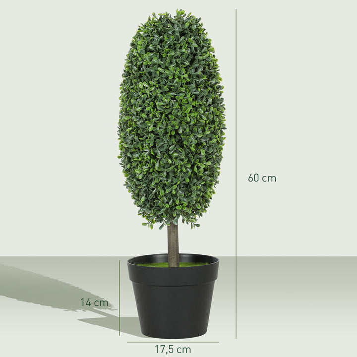 Sæt med 2 kunstige planter, uv-bestandige kunstige træer i potter, plastik, cement, grøn