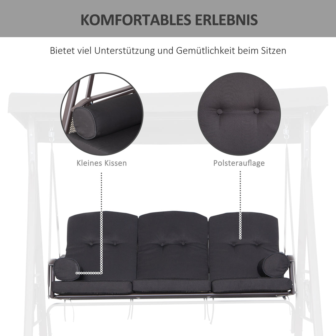 Hollywood gynge til 3 personer, vipbart tag, metalramme, brun+sort, 116 x 206 x 183 cm