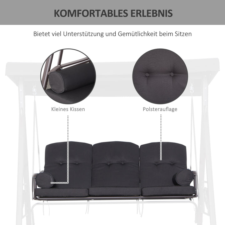 Hollywood gynge til 3 personer, vipbart tag, metalramme, brun+sort, 116 x 206 x 183 cm