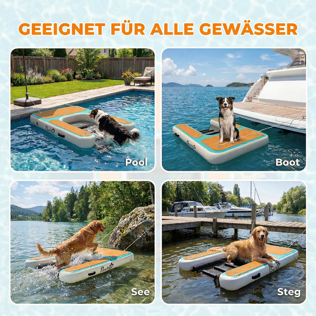 Oppustelig vandrampe til hunde, hunderampe til pools, 151x102 cm, bærbar hundebåd med skridsikker EVA-overflade, orange