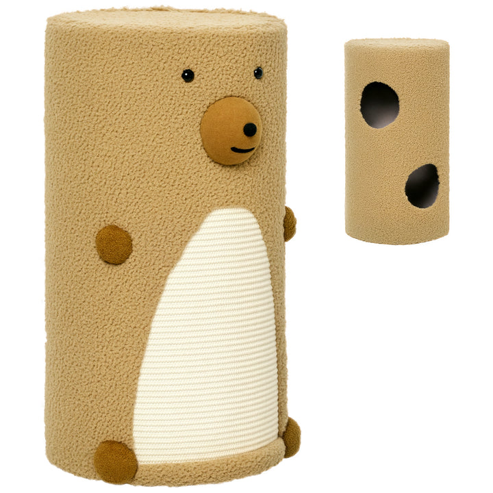 Kradsetønde designet af en bjørn med 2 kattehuler og 1 kradseområde, hvid + brun