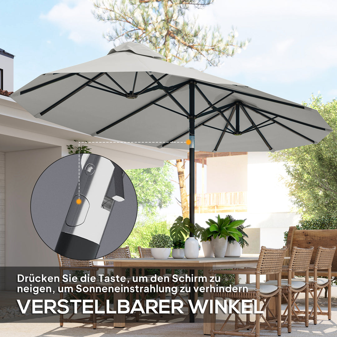 Parasol, haveparasol, vipbar, med håndsving, vindfang, polyester+stål, cremehvid, 295 x 152 cm