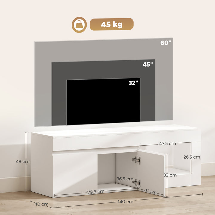 TV-skab med 2 låger, soft-close-funktion, hvid, 140 x 40 x 48 cm