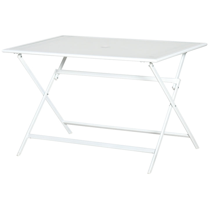 Klapbord havebord med 42 mm 50 mm paraplyhul klapbord foldbart sidebord balkonbord picnicbord spisebord metal hærdet glas hvid 110 x 70 x 70 cm