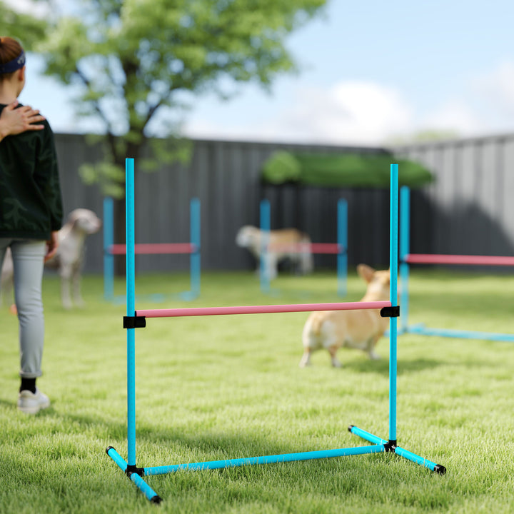 Agilitysæt til hunde, 4-delt, højdejusterbart agilityudstyr med 4 forhindringer, bæretaske, 99 x 65 x 94 cm, lyseblå