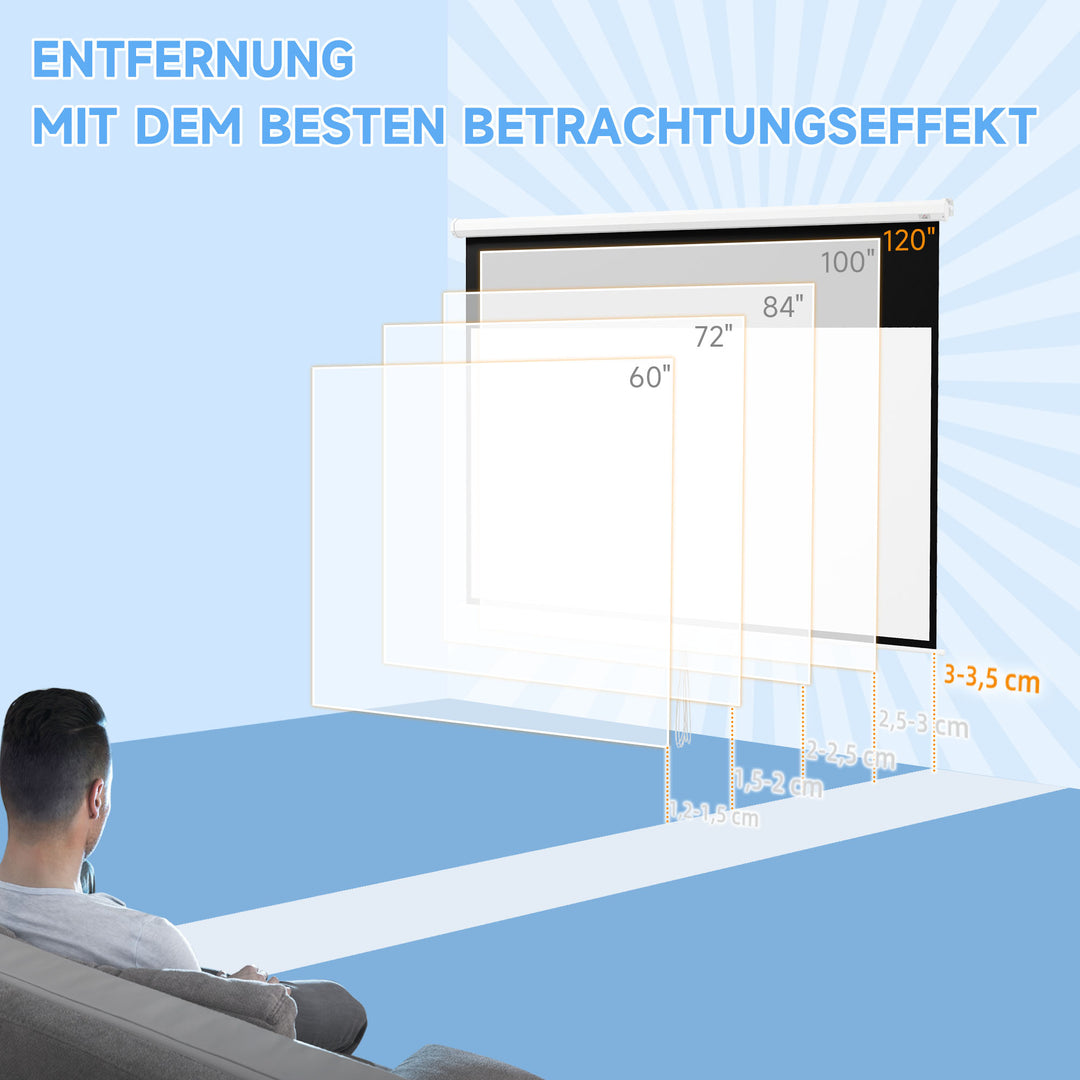Projektorlærred, 120 tommer, 16:9 format, væg- eller loftmontering, hvid