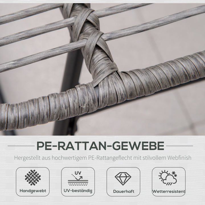 Rattan afslapningsstol med fodskammel, havestol med tykke hynder, udendørs rattanstol, havestol til have, balkon, terrasse, grå