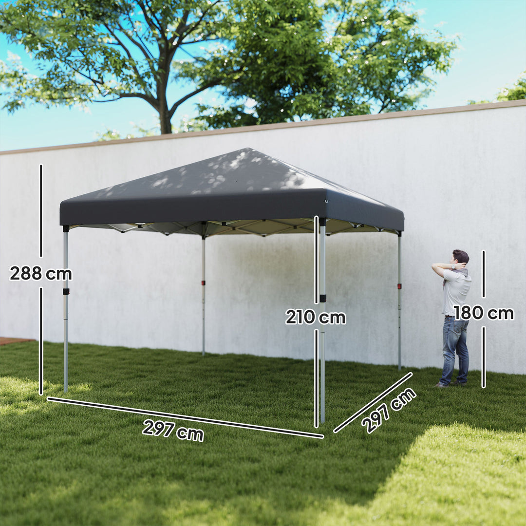 Foldbar pavillon, 2 sidepaneler, højdejusterbar, med bæretaske, stel i rustfrit stål, 3x3 m, mørkegrå