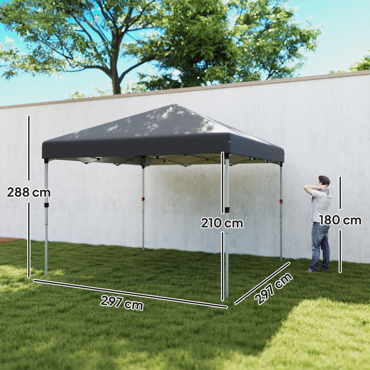 Foldbar pavillon, 2 sidepaneler, højdejusterbar, med bæretaske, stel i rustfrit stål, 3x3 m, mørkegrå