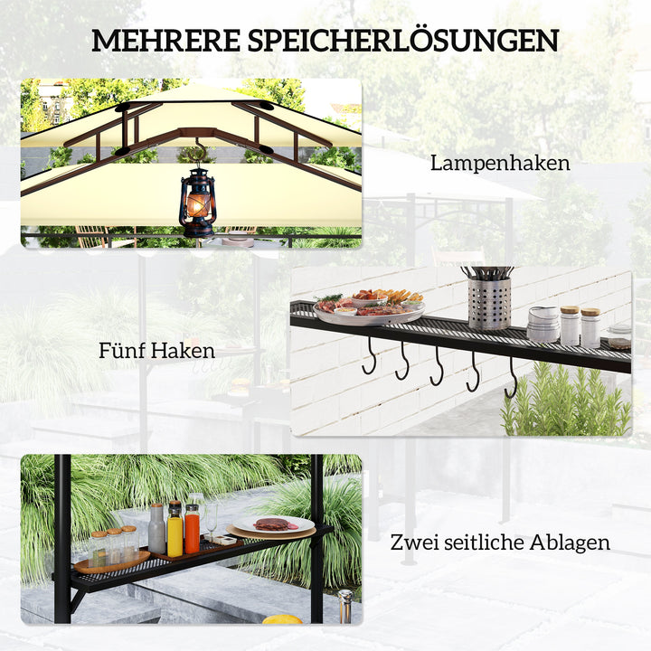 Grillpavillon 242x232x248 cm, vandafvisende, flammehæmmende, havepavillon med dobbeltlagstag, beige
