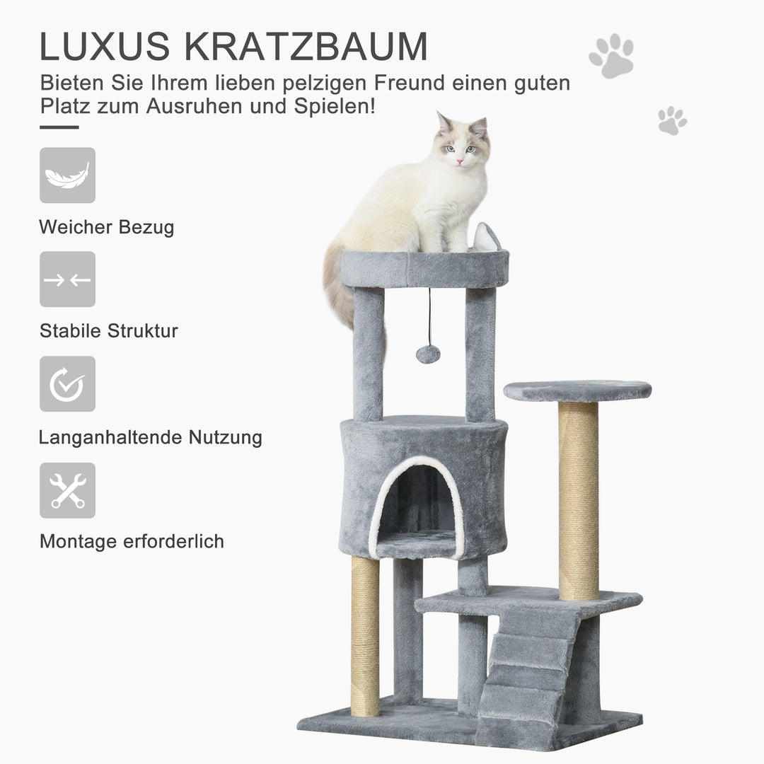 Kradsetræ med kattehulestige kradsetræ højde 100 cm klatretræ til katte spånplade jute grå 60 x 40 x 100 cm