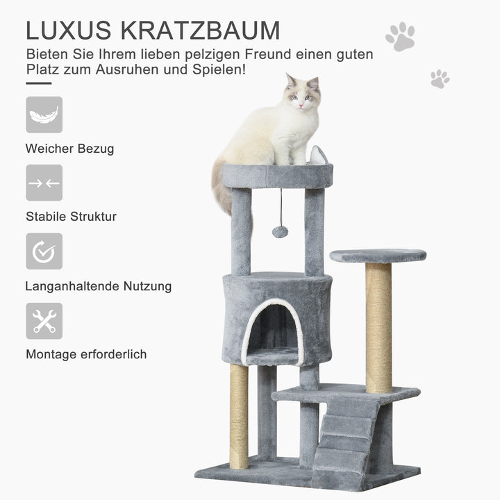 Kradsetræ med kattehulestige kradsetræ højde 100 cm klatretræ til katte spånplade jute grå 60 x 40 x 100 cm