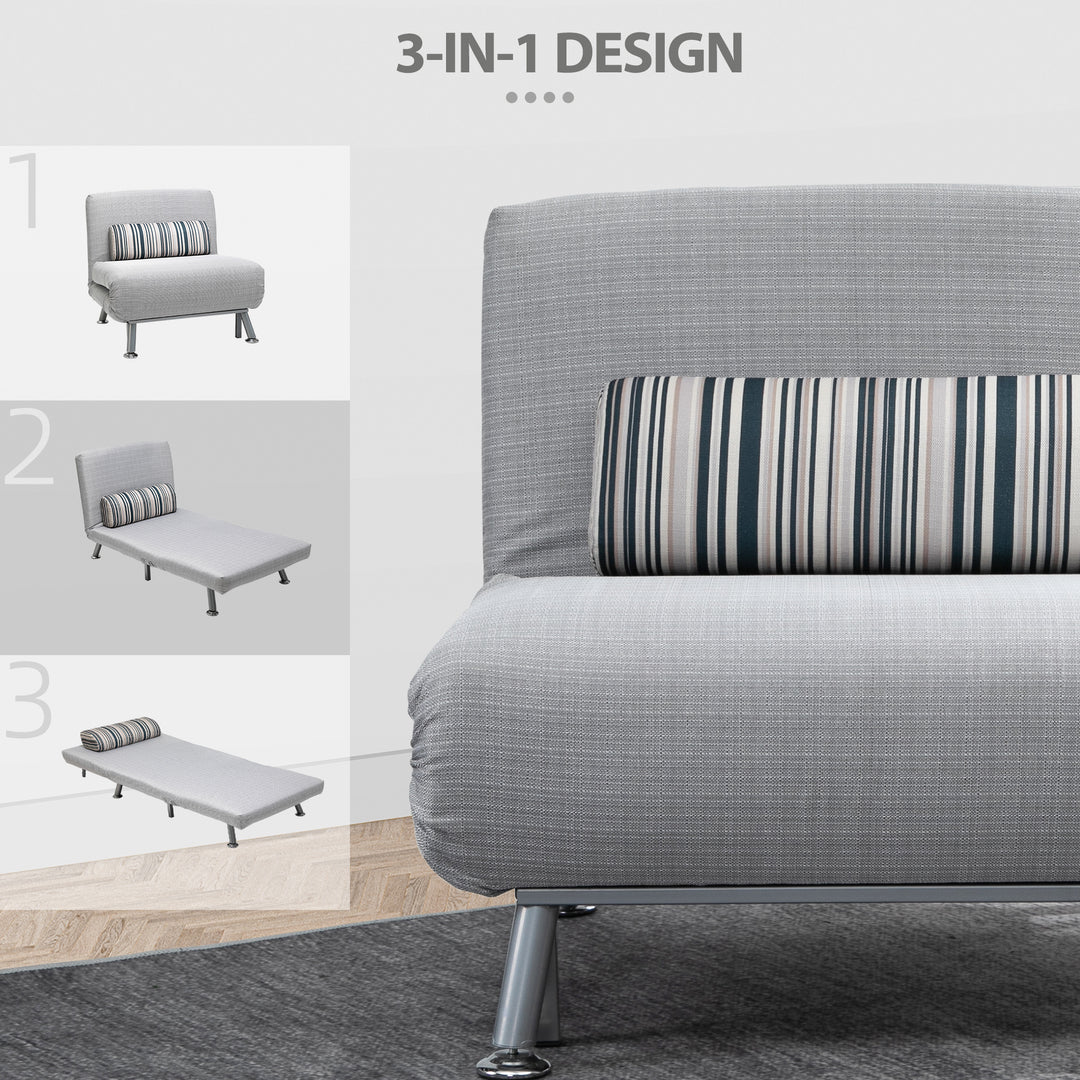 Klapstol med sengefunktion, foldbar afslapningsstol i linnedlook, justerbar ryglæn, 75 x 70 x 75 cm, grå