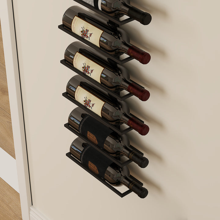 Vinreol, vægreol til 10 flasker vin, 10 hylder, metal, til køkken, stue, hjemmebar, sort