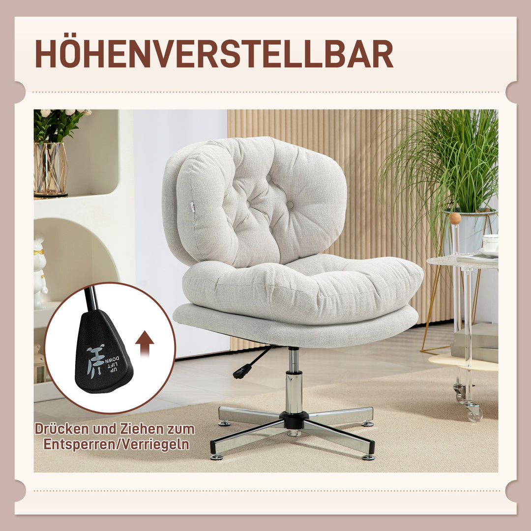 Kontorstol uden armlæn, komfortabel skrivebordsstol med polstret sæde og justerbar højde, cremehvid