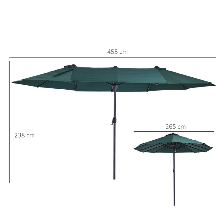 Parasol haveparasol markedsparasol dobbelt parasol terrasseparasol med håndsving mørkegrøn oval 460 x 270 x 240 cm