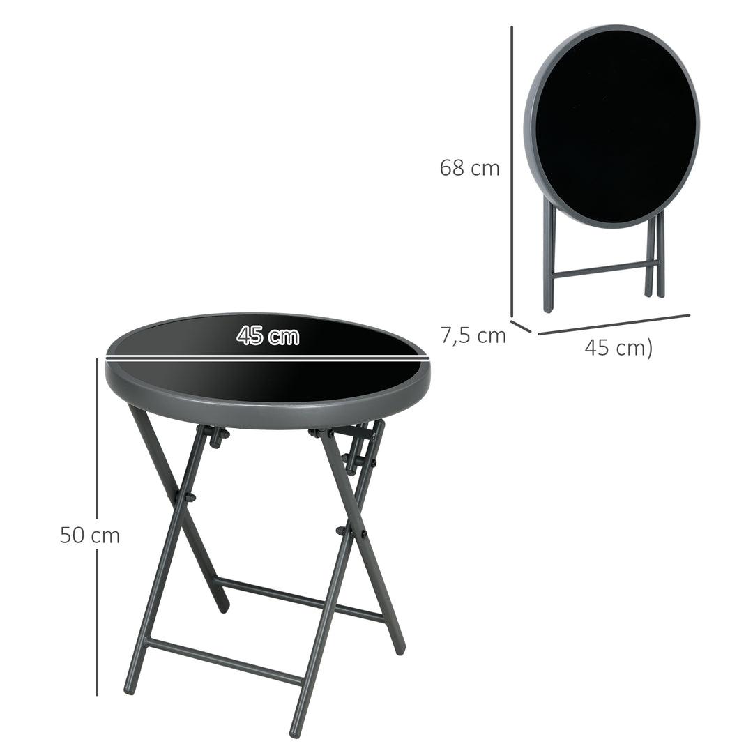 Foldbart sidebord, udendørs foldbart bord, med bordplade i hærdet glas, til terrasse, 45 x 45 x 50 cm sort
