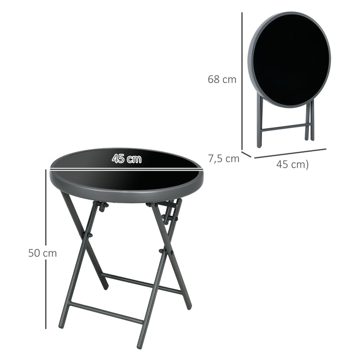 Foldbart sidebord, udendørs foldbart bord, med bordplade i hærdet glas, til terrasse, 45 x 45 x 50 cm sort