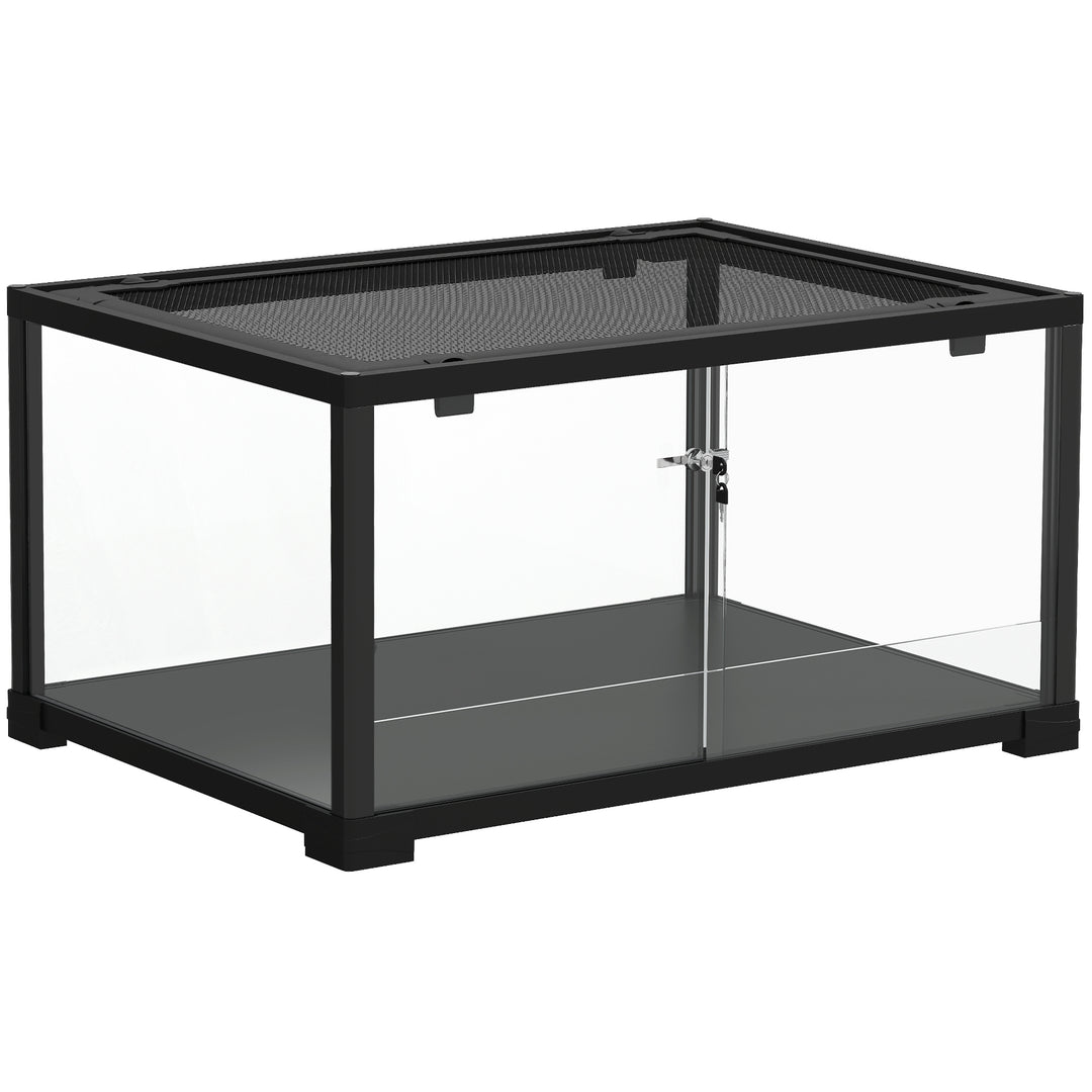 Krybdyrterrarium, 86 liters terrarium med skydedør, aflåselig, til firben, insekter, edderkopper, gekkoer, 60 x 45 x 32 cm, sort
